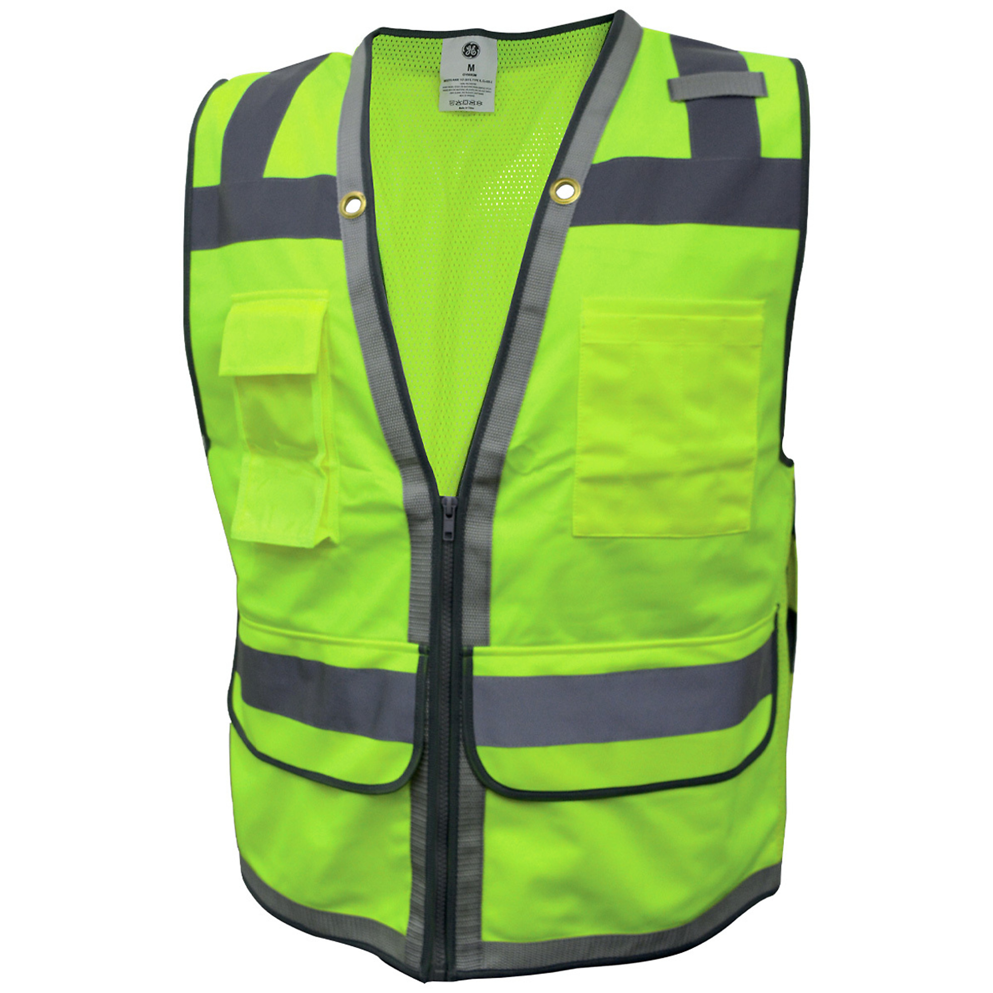 General Electric Green Surveyor Vest, Reflective Tape 10 Pockets, M
